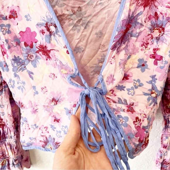 Free People Top Women's Small Venice Tie Front Hippie Boho Blouse Coquette Girl - Picture 6 of 10